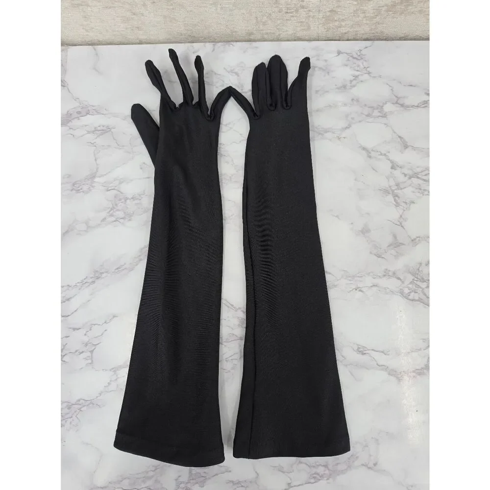 Lord & Taylor Black Opera-Length Stretch Nylon Long Dress Gloves